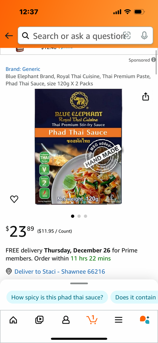 Blue Elephant Brand, Royal Thai Cuisine, Thai Premium Paste, Phad Thai Sauce, size 120g X 2 Packs