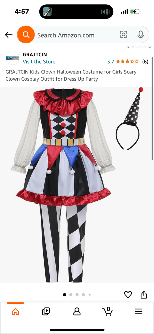 Kids Clown Halloween Costume for Girls Scary Clown Cosplay Outfit for Dress Up Party