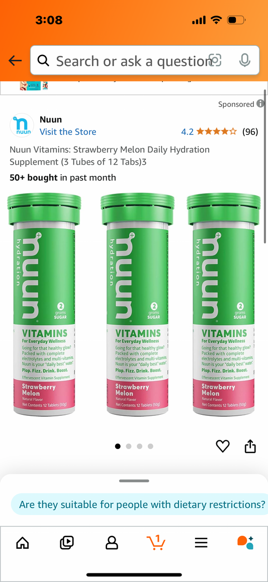 Nuun Vitamins: Strawberry Melon Daily Hydration Supplement (3 Tubes of 12 Tabs)3