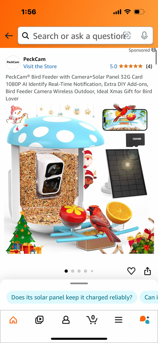 PeckCam® Bird Feeder with Camera+Solar Panel 32G Card 1080P AI Identify Real-Time Notification, Extra DIY Add-ons, Bird Feeder Camera Wireless Outdoor, Ideal Xmas Gift for Bird Lover