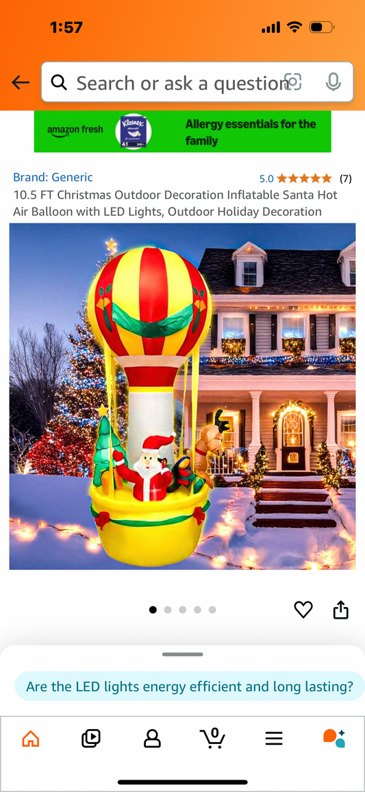 10.5 FT Christmas Outdoor Decoration Inflatable Santa Hot Air Balloon with LED Lights, Outdoor Holiday Decoration