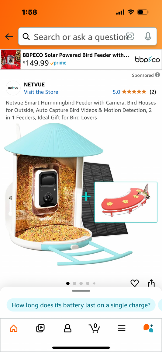 Netvue Smart Hummingbird Feeder with Camera, Bird Houses for Outside, Auto Capture Bird Videos & Motion Detection, 2 in 1 Feeders, Ideal Gift for Bird Lovers