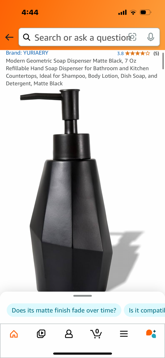 Modern Geometric Soap Dispenser Matte Black, 7 Oz Refillable Hand Soap Dispenser for Bathroom and Kitchen Countertops, Ideal for Shampoo, Body Lotion, Dish Soap, and Detergent, Matte Black