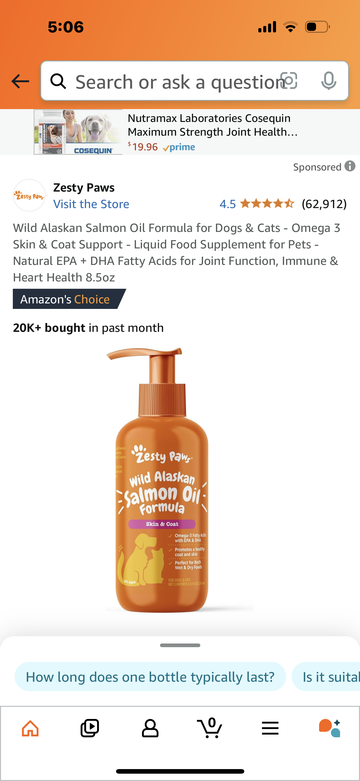 Wild Alaskan Salmon Oil Formula for Dogs & Cats - Omega 3 Skin & Coat Support - Liquid Food Supplement for Pets - Natural EPA + DHA Fatty Acids for Joint Function, Immune & Heart Health 8.5oz