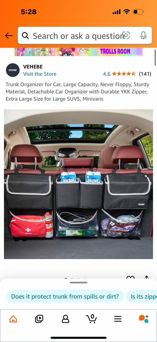 Trunk Organizer for Car, Large Capacity, Never Floppy, Sturdy Material, Detachable Car Organizer with Durable YKK Zipper, Extra Large Size for Large SUVS, Minivans