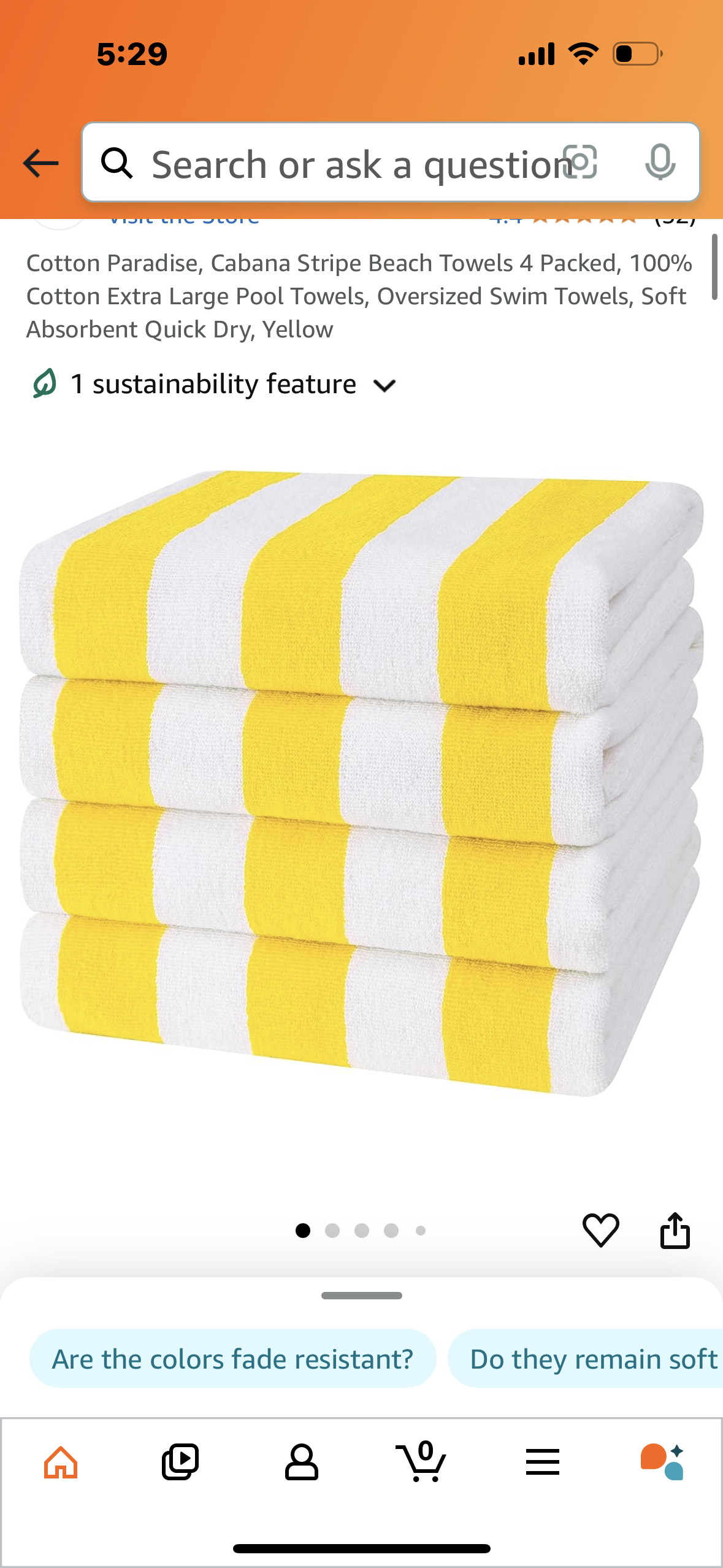 Cotton Paradise, Cabana Stripe Beach Towels 4 Packed, 100% Cotton Extra Large Pool Towels, Oversized Swim Towels, Soft Absorbent Quick Dry, Yellow