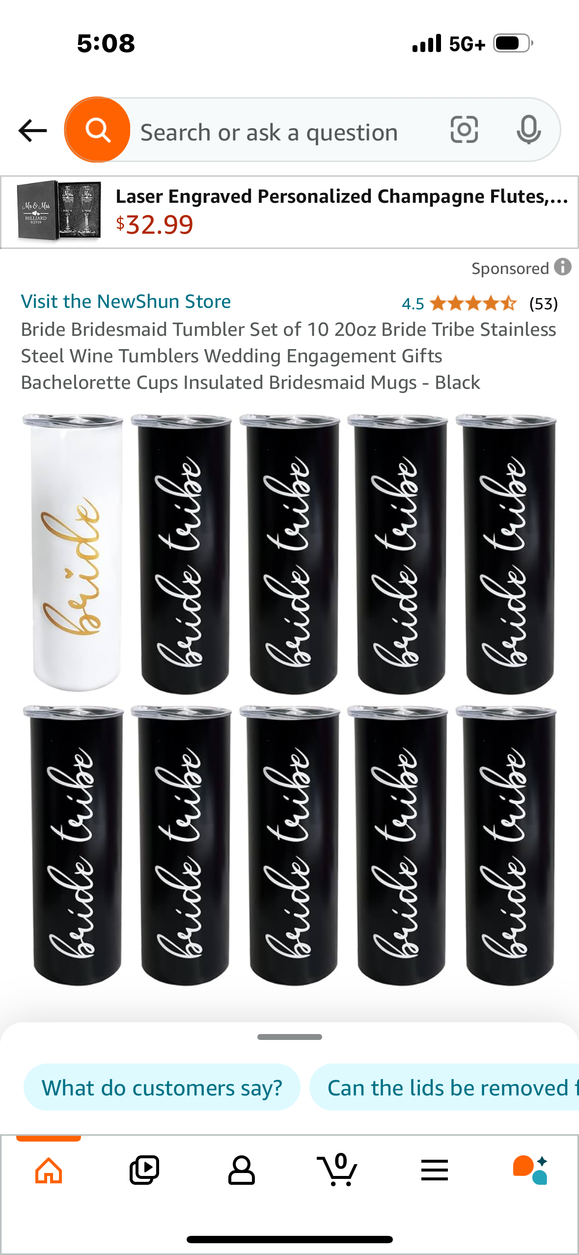 Bride Bridesmaid Tumbler Set of 10 20oz Bride Tribe Stainless Steel Wine Tumblers Wedding Engagement Gifts Bachelorette Cups Insulated Bridesmaid Mugs - Black