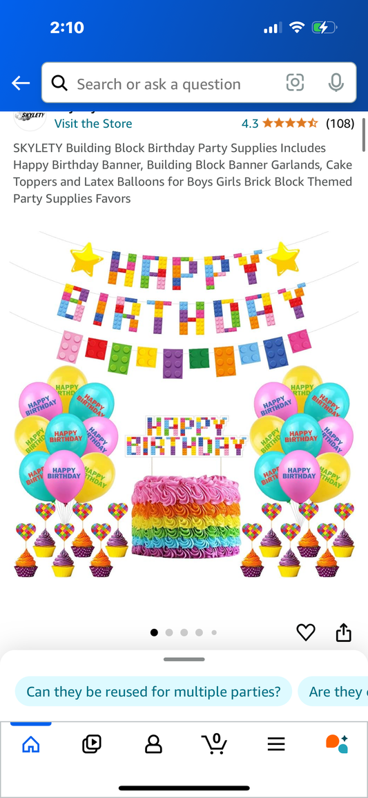 Building Block Birthday Party Supplies Includes Happy Birthday Banner, Building Block Banner Garlands, Cake Toppers and Latex Balloons for Boys Girls Brick Block Themed Party Supplies Favors