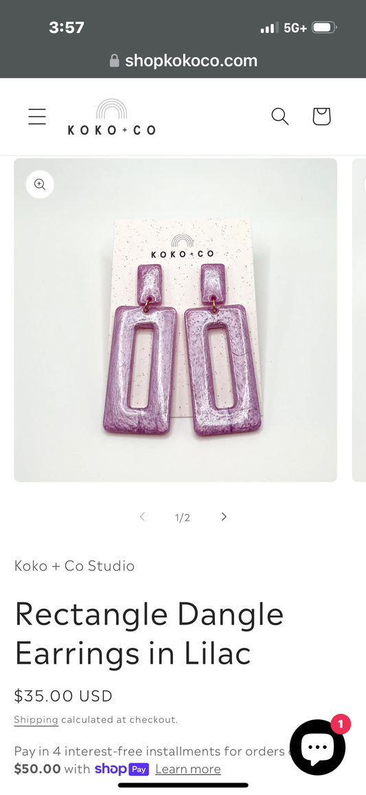 Rectangle Dangle Earrings in Lilac