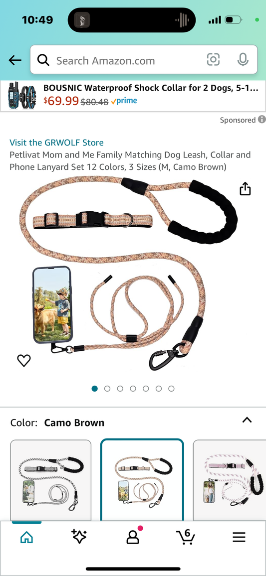 Petlivat Mom and Me Family Matching Dog Leash, Collar and Phone Lanyard Set 12 Colors, 3 Sizes (S,Camo Brown)