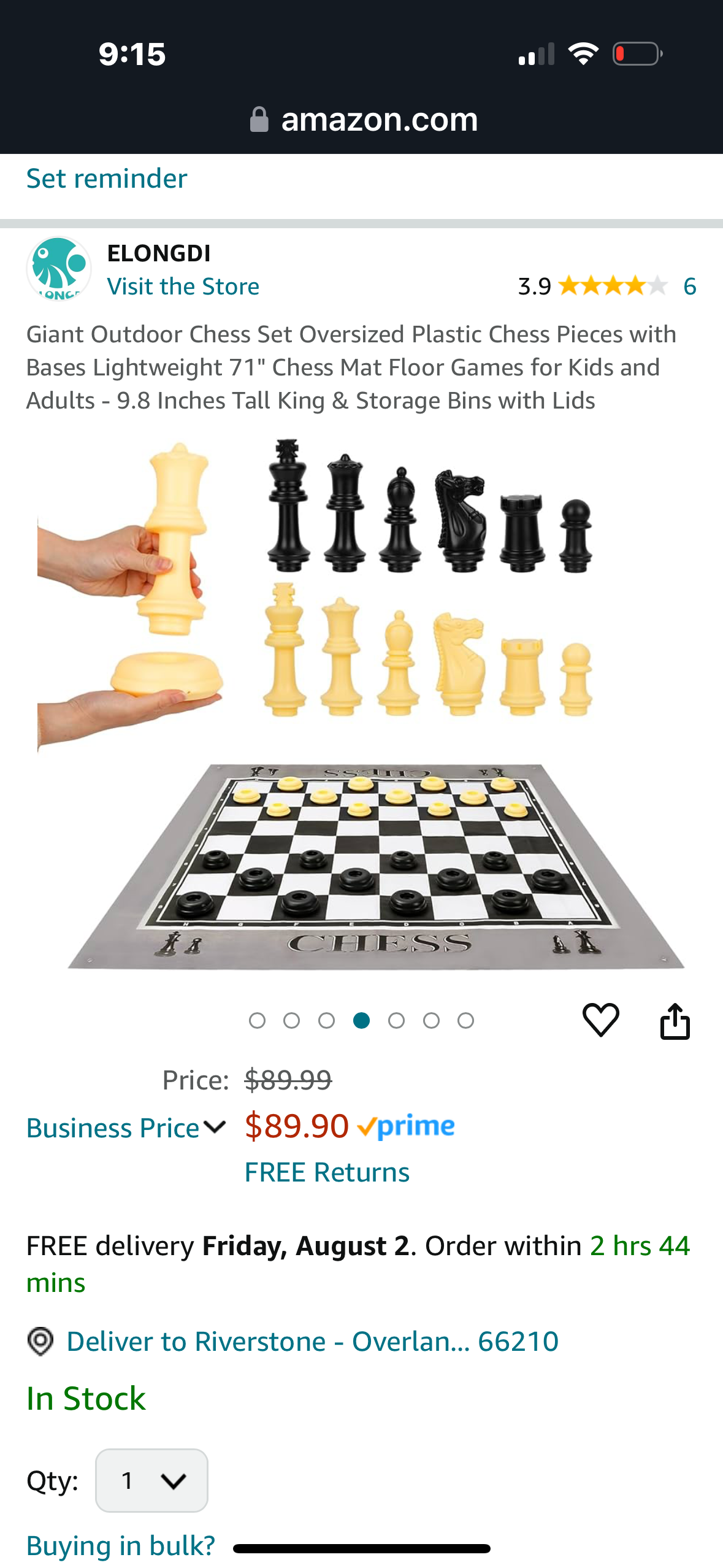 Giant Outdoor Chess Set Oversized Plastic Chess Pieces with Bases Lightweight 71" Chess Mat Floor Games for Kids and Adults - 9.8 Inches Tall King & Storage Bins with Lids