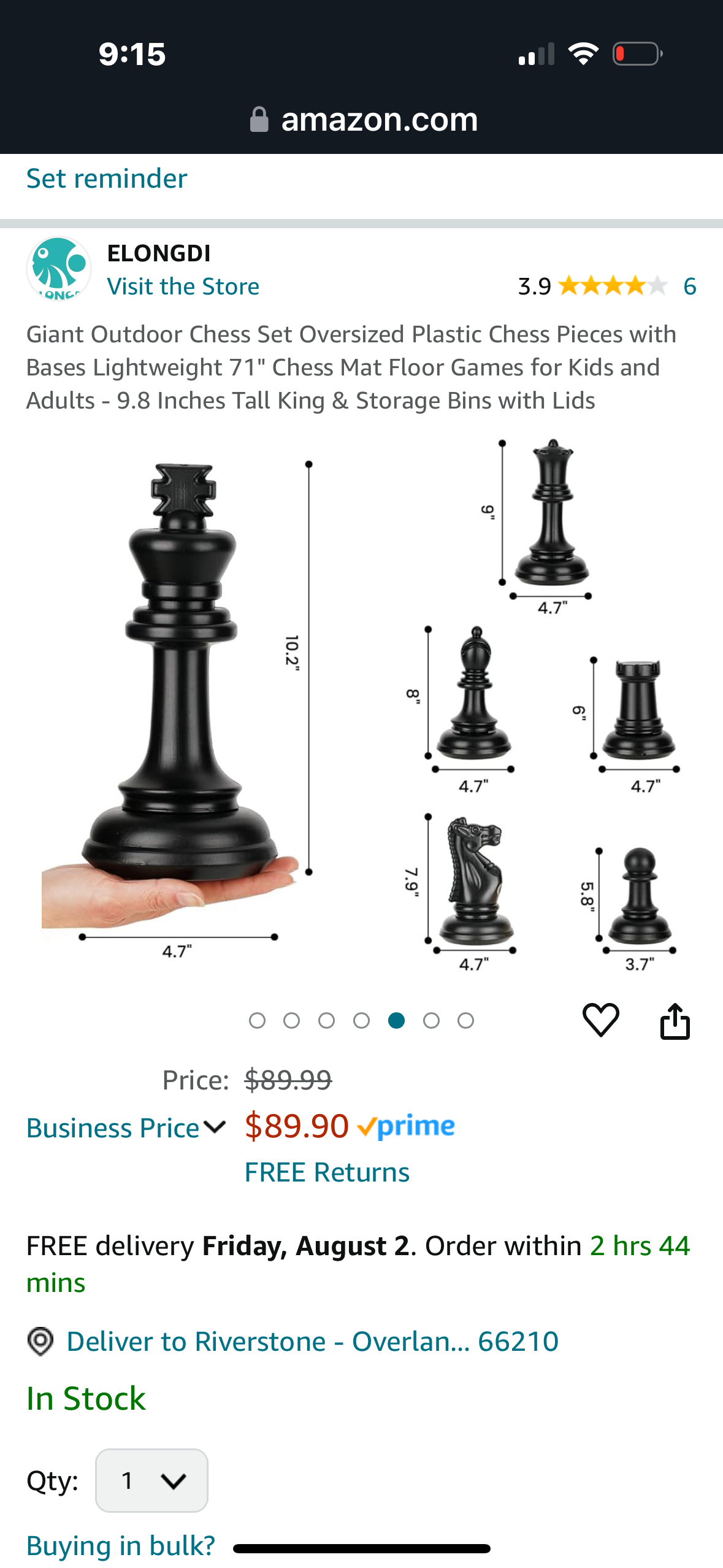 Giant Outdoor Chess Set Oversized Plastic Chess Pieces with Bases Lightweight 71" Chess Mat Floor Games for Kids and Adults - 9.8 Inches Tall King & Storage Bins with Lids