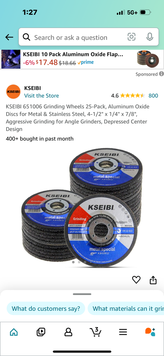 KSEIBI 651006 Grinding Wheels 25-Pack, Aluminum Oxide Discs for Metal & Stainless Steel, 4-1/2" x 1/4" x 7/8", Aggressive Grinding for Angle Grinders, Depressed Center Design