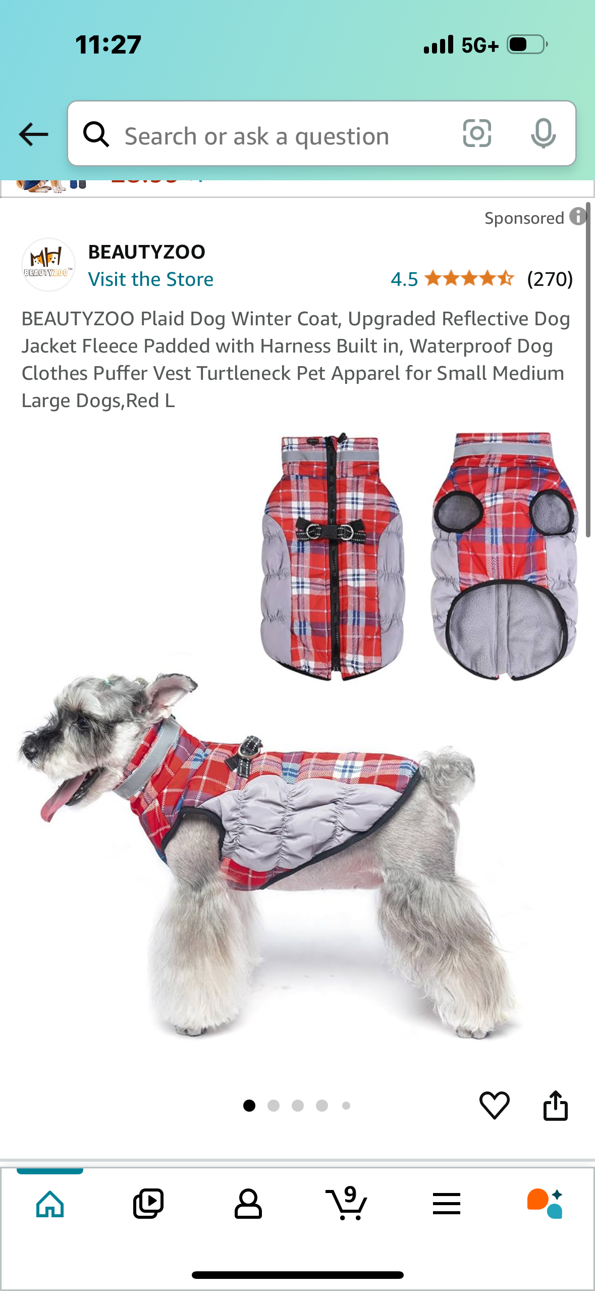 BEAUTYZOO Plaid Dog Winter Coat, Upgraded Reflective Dog Jacket Fleece Padded with Harness Built in, Waterproof Dog Clothes Puffer Vest Turtleneck Pet Apparel for Small Medium Large Dogs,Red L