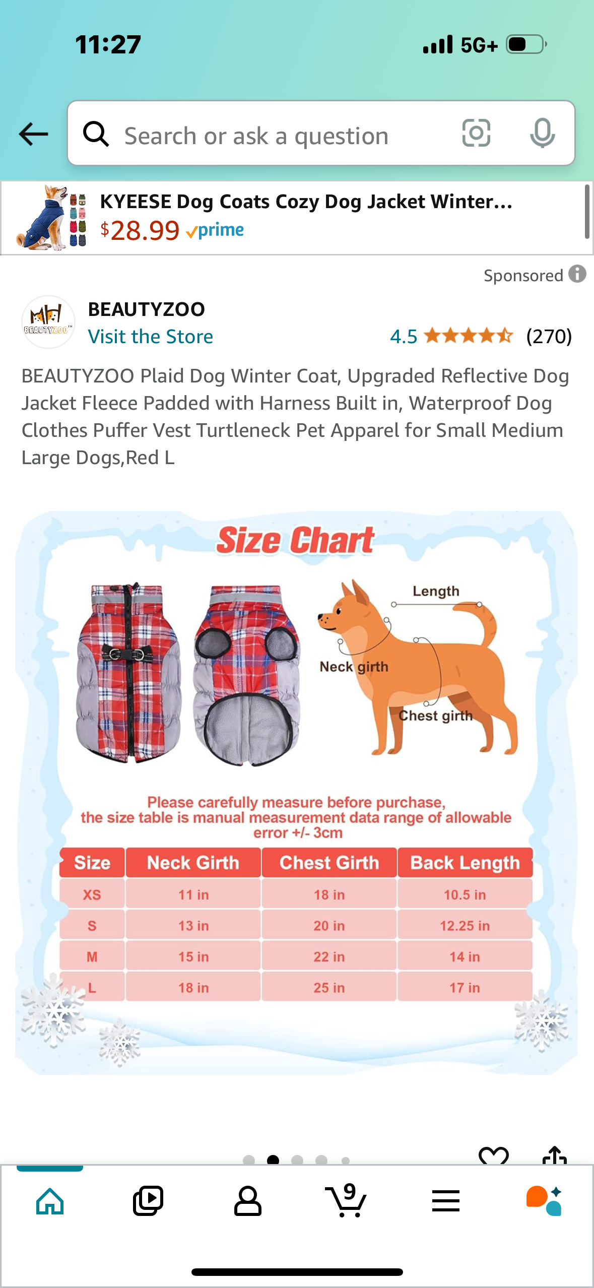 BEAUTYZOO Plaid Dog Winter Coat, Upgraded Reflective Dog Jacket Fleece Padded with Harness Built in, Waterproof Dog Clothes Puffer Vest Turtleneck Pet Apparel for Small Medium Large Dogs,Red L