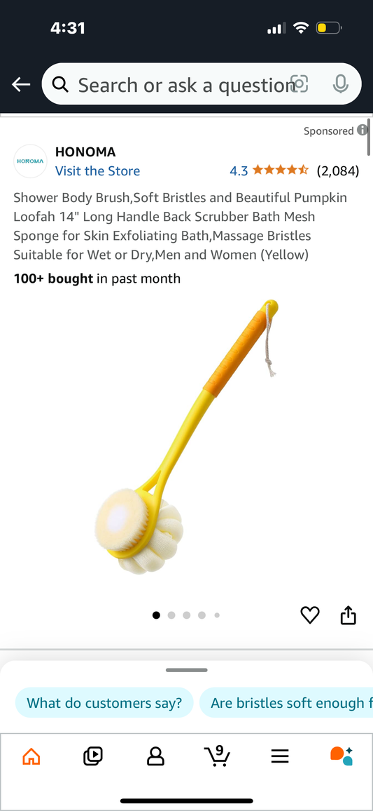 Shower Body Brush,Soft Bristles and Beautiful Pumpkin Loofah 14" Long Handle Back Scrubber Bath Mesh Sponge for Skin Exfoliating Bath,Massage Bristles Suitable for Wet or Dry,Men and Women (Yellow