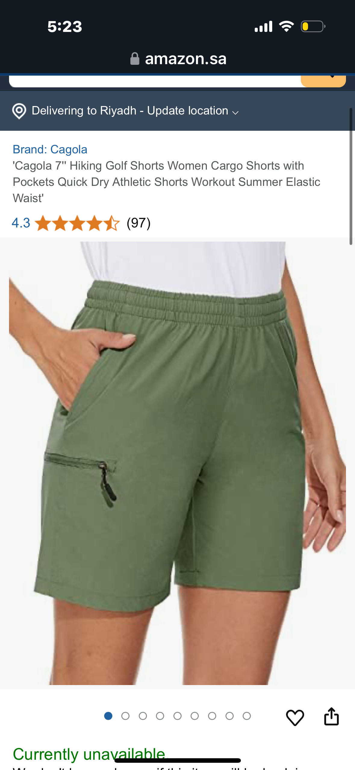 Cagola 7" Hiking Golf Shorts Women Cargo Shorts with Pockets Quick Dry Athletic Shorts Workout Summer Elastic Waist Size Small