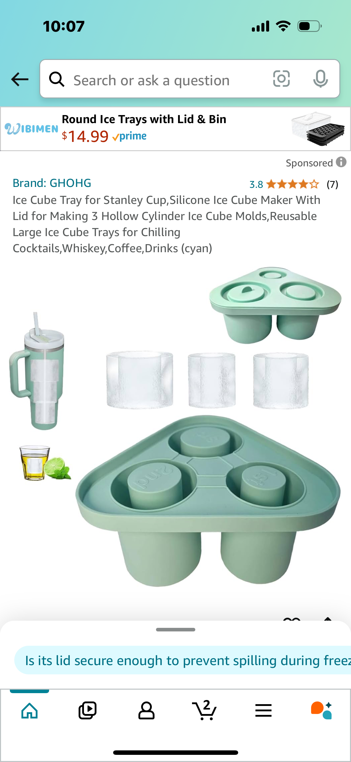 Ice Cube Tray for Stanley Cup,Silicone Ice Cube Maker With Lid for Making 3 Hollow Cylinder Ice Cube Molds,Reusable Large Ice Cube Trays for Chilling Cocktails,Whiskey,Coffee,Drinks (cyan