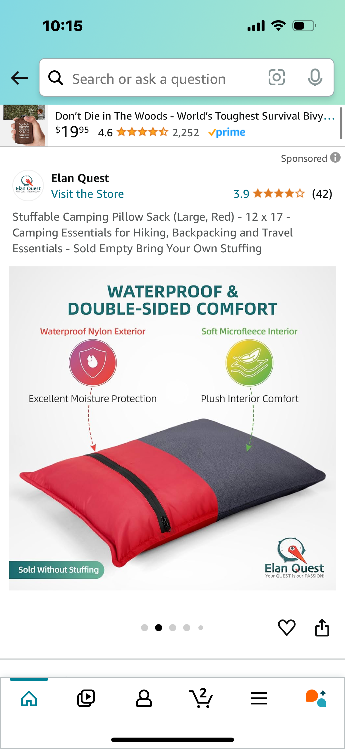 Stuffable Camping Pillow Sack (Large, Red) - 12 x 17 - Camping Essentials for Hiking, Backpacking and Travel Essentials - Sold Empty Bring Your Own Stuffing