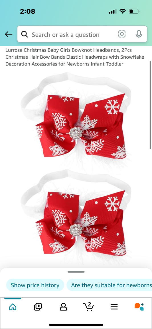 Lurrose Christmas Baby Girls Bowknot Headbands, 2Pcs Christmas Hair Bow Bands Elastic Headwraps with Snowflake Decoration Accessories for Newborns Infant Toddler