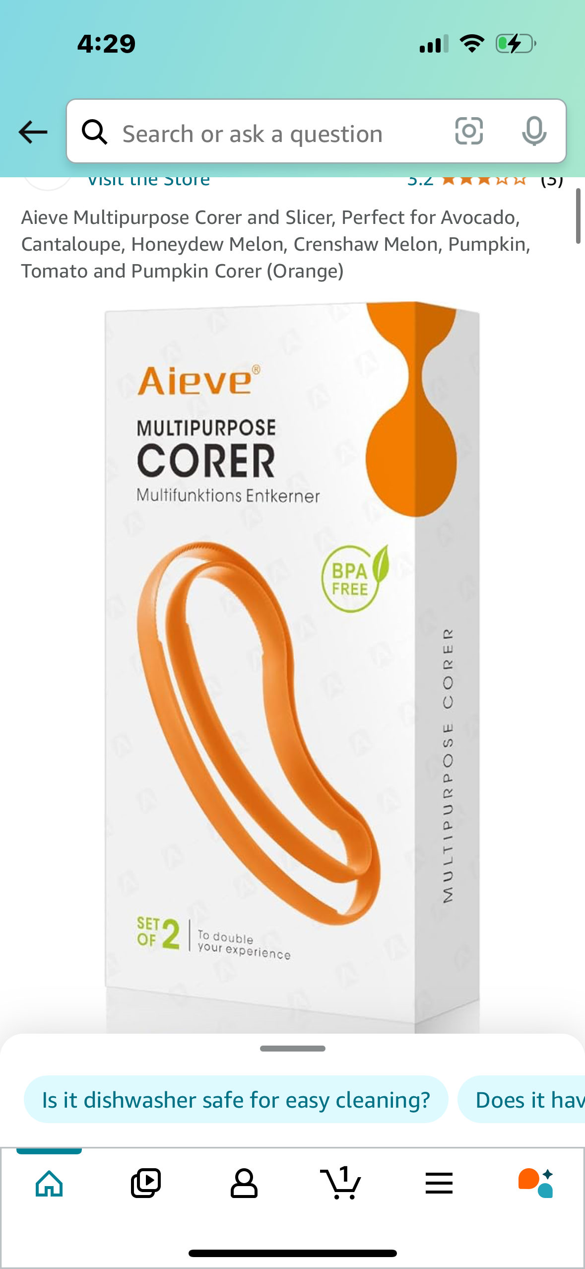 Aieve Multipurpose Corer and Slicer, Perfect for Avocado, Cantaloupe, Honeydew Melon, Crenshaw Melon, Pumpkin, Tomato and Pumpkin Corer (Orange