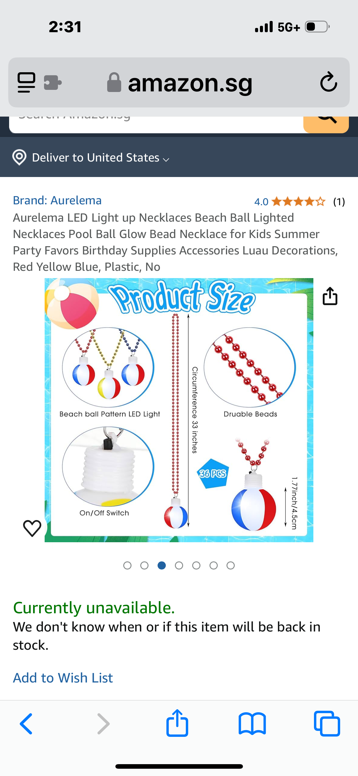 Aurelema LED Light up Necklaces Beach Ball Lighted Necklaces Pool Ball Glow Bead Necklace for Kids Summer Party Favors Birthday Supplies Accessories Luau Decorations, Red Yellow Blue, Plastic, 24