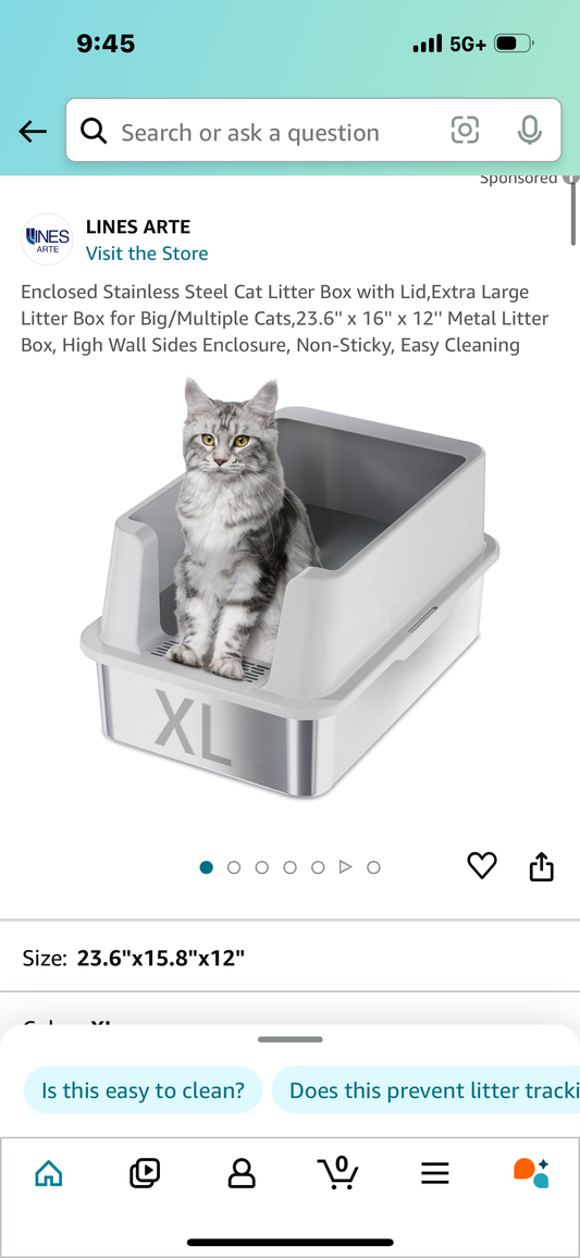 Enclosed Stainless Steel Cat Litter Box with Lid,Extra Large Litter Box for Big/Multiple Cats,23.6'' x 16'' x 12'' Metal Litter Box, High Wall Sides Enclosure, Non-Sticky, Easy Cleaning