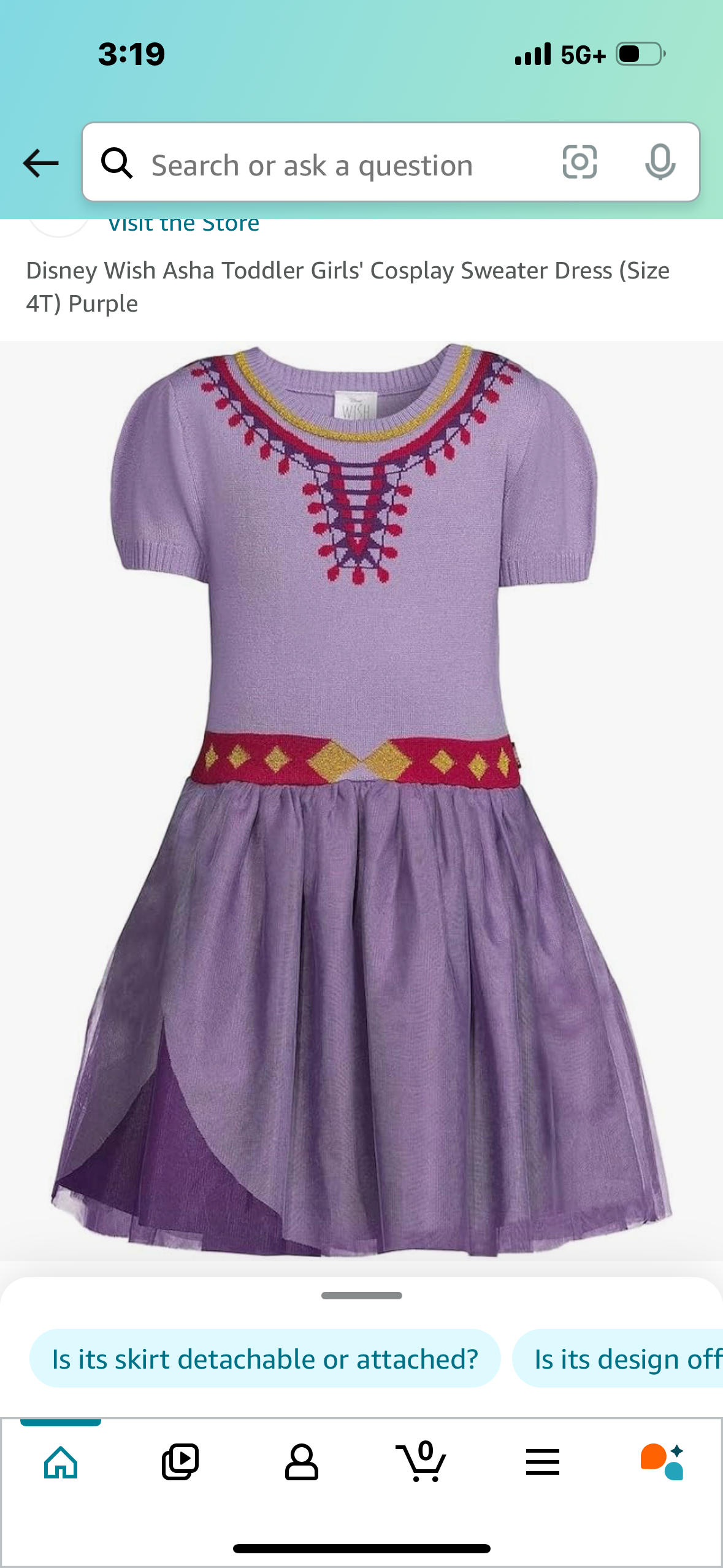 Disney Wish Asha Toddler Girls' Cosplay Sweater Dress Purple