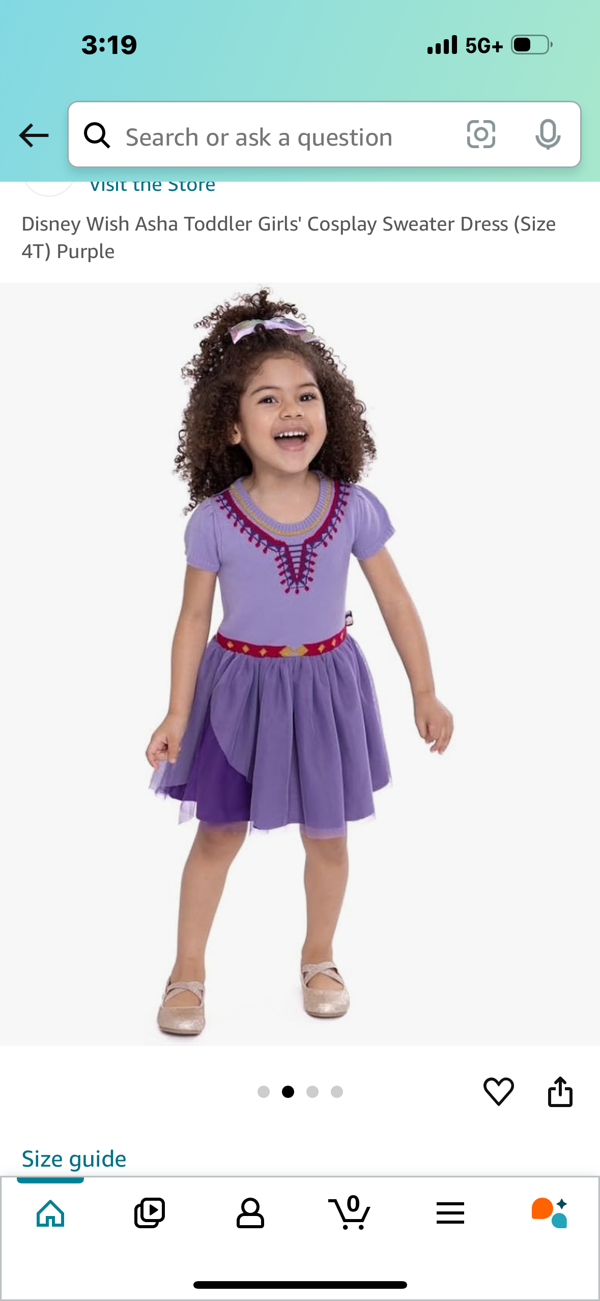 Disney Wish Asha Toddler Girls' Cosplay Sweater Dress Purple