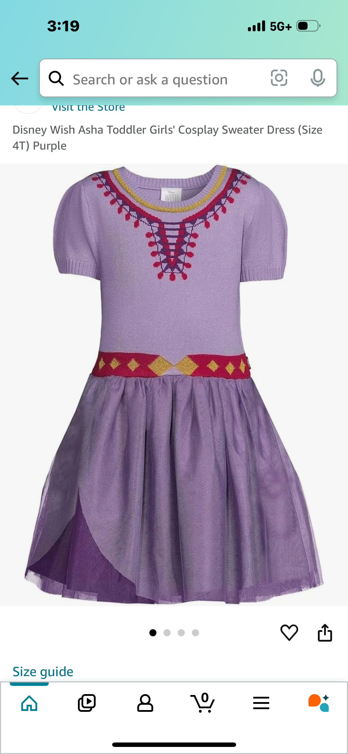 Disney Wish Asha Toddler Girls' Cosplay Sweater Dress Purple