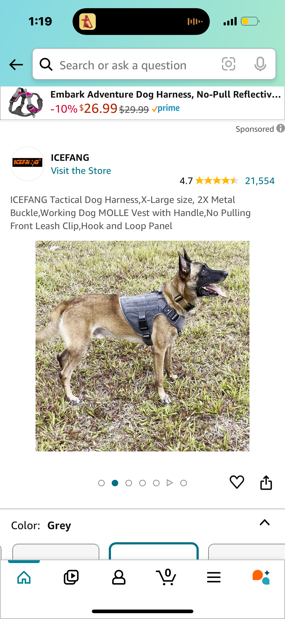 ICEFANG Tactical Dog Harness,X-Large size, 2X Metal Buckle,Working Dog MOLLE Vest with Handle,No Pulling Front Leash Clip,Hook and Loop Panel