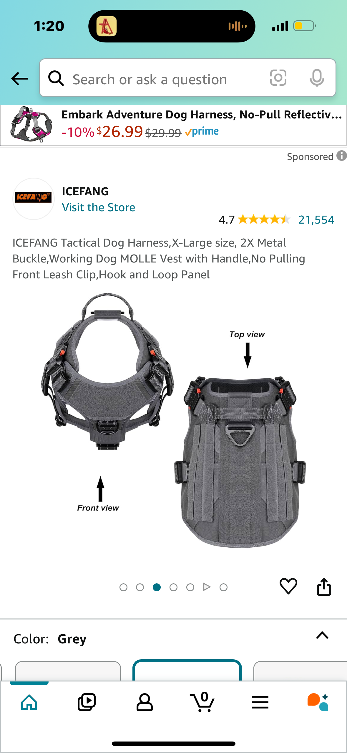 ICEFANG Tactical Dog Harness,X-Large size, 2X Metal Buckle,Working Dog MOLLE Vest with Handle,No Pulling Front Leash Clip,Hook and Loop Panel