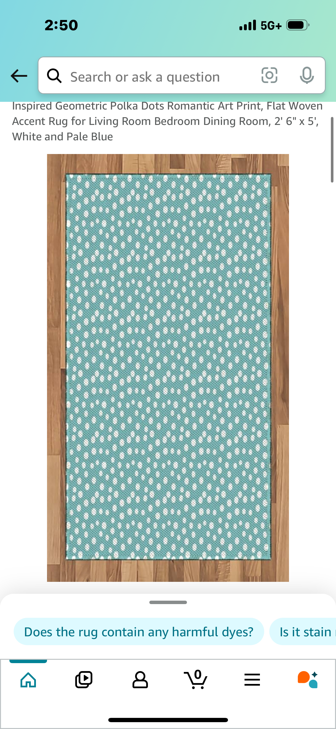 Ambesonne Turquoise Area Rug, Retro Vintage 60s 50s Inspired Geometric Polka Dots Romantic Art Print, Flat Woven Accent Rug for Living Room Bedroom Dining Room, 2' 6" x 5', White and Pale Blue