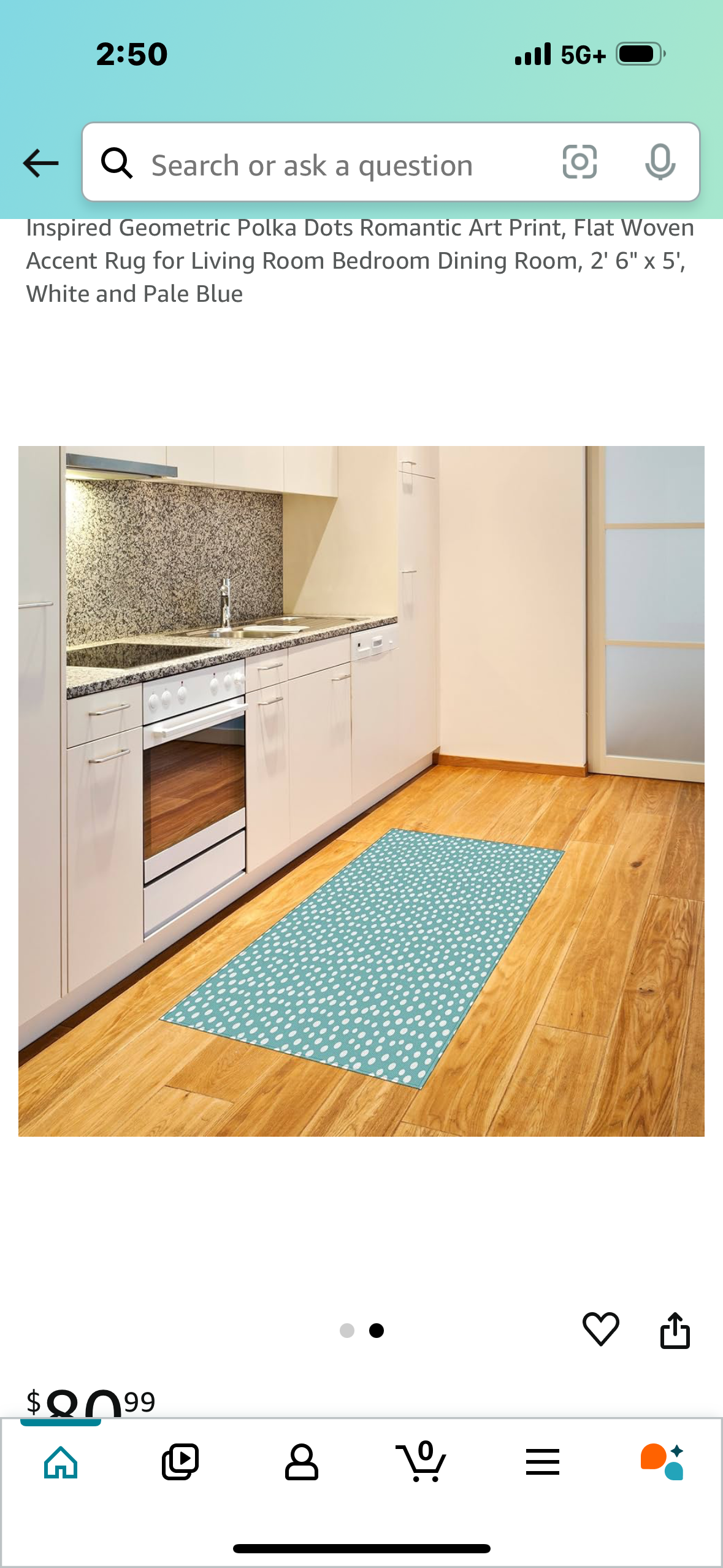 Ambesonne Turquoise Area Rug, Retro Vintage 60s 50s Inspired Geometric Polka Dots Romantic Art Print, Flat Woven Accent Rug for Living Room Bedroom Dining Room, 2' 6" x 5', White and Pale Blue