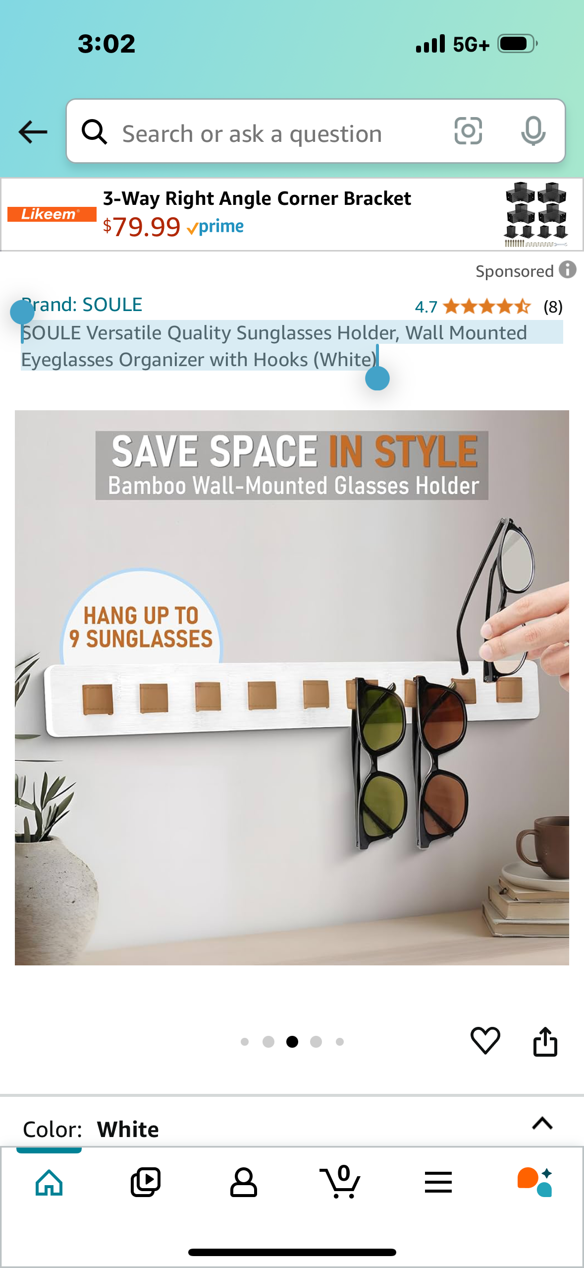 Sunglasses Holder, Wall Mounted Eyeglasses Organizer with Hooks