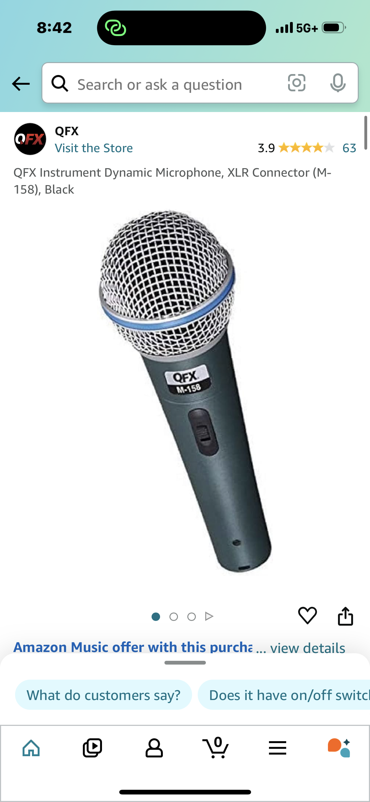 QFX Instrument Dynamic Microphone, XLR Connector (M-158), Black