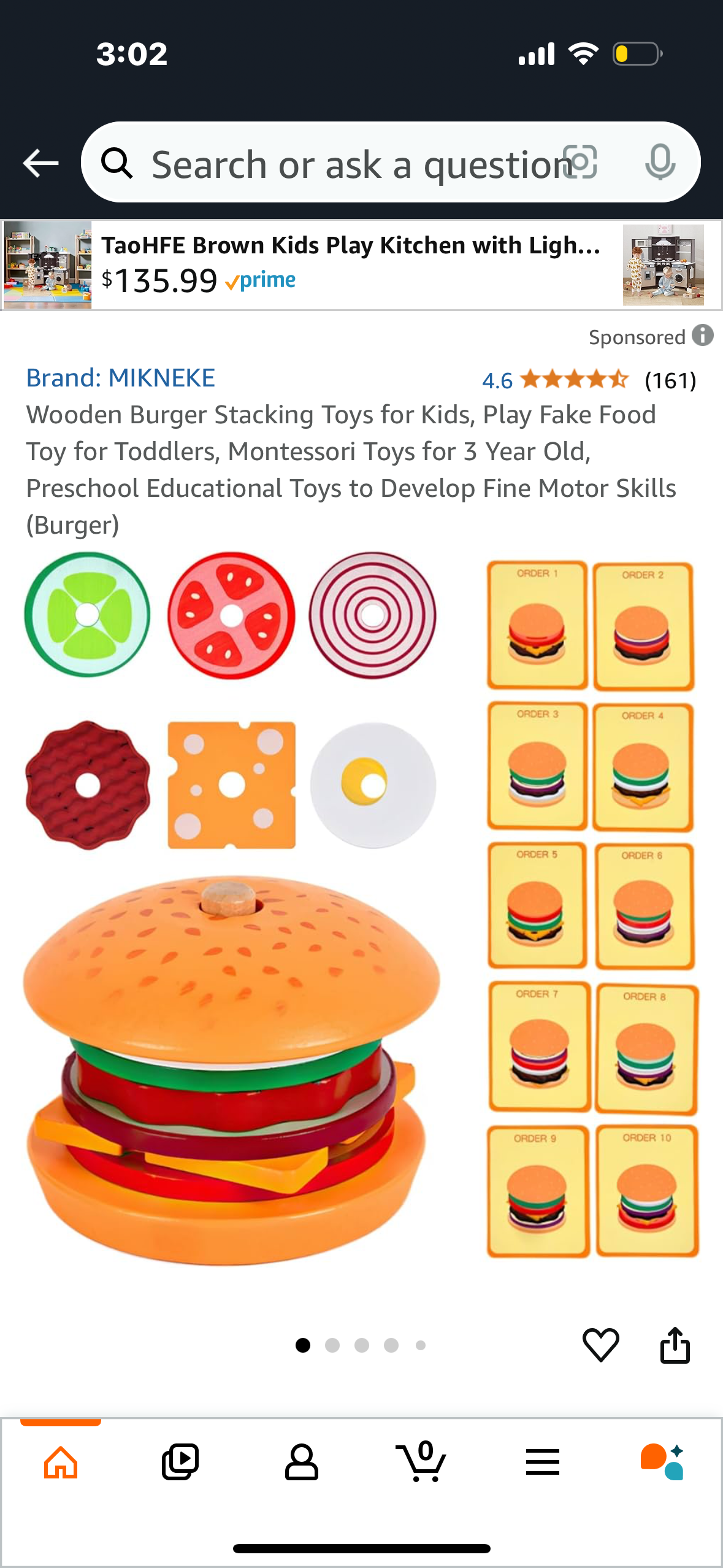 Wooden Burger Stacking Toys for Kids, Play Fake Food Toy for Toddlers, Montessori Toys for 3 Year Old, Preschool Educational Toys to Develop Fine Motor Skills (Burger