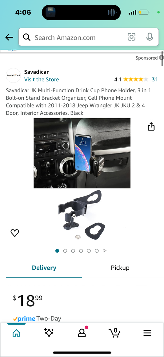 Savadicar JK Multi-Function Drink Cup Phone Holder, 3 in 1 Bolt-on Stand Bracket Organizer, Cell Phone Mount Compatible with 2011-2018 Jeep Wrangler JK JKU 2 & 4 Door, Interior Accessories, Black