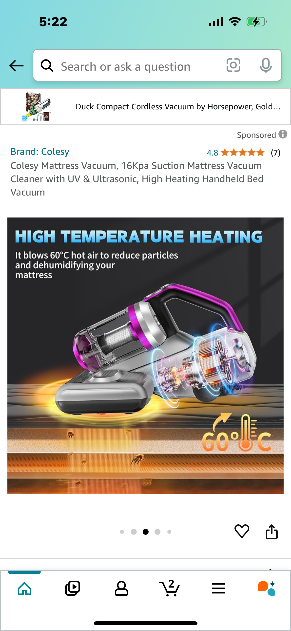 Colesy Mattress Vacuum, 16Kpa Suction Mattress Vacuum Cleaner with UV & Ultrasonic, High Heating Handheld Bed Vacuum