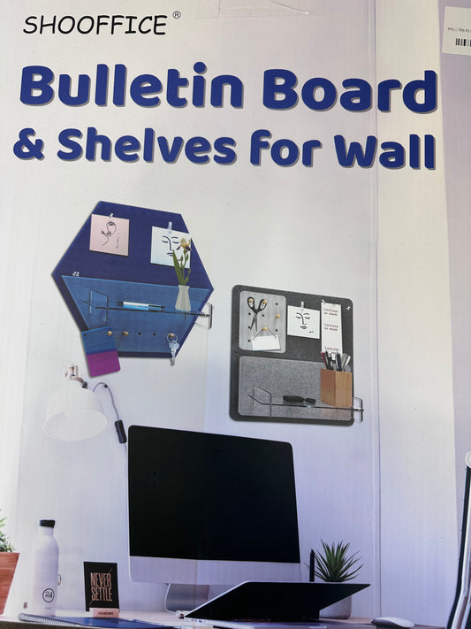 SHOOFFICE Felt Board & Acrylic Shelves for Wall, 15"x13" Hexagon Pin Board with 20 Push Pins, Non-Adhesive Small Bulletin Board Notice Board, Memo Board for Home Office Classroom Wall Decor