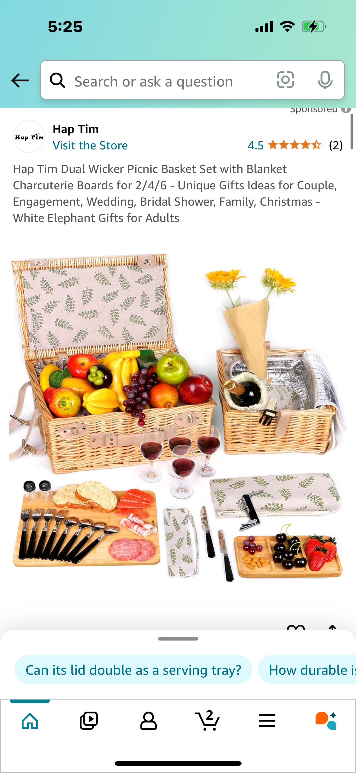 Hap Tim Dual Wicker Picnic Basket Set with Blanket Charcuterie Boards for 2/4/6 - Unique Gifts Ideas for Couple, Engagement, Wedding, Bridal Shower, Family, Christmas - White Elephant Gifts for Adults