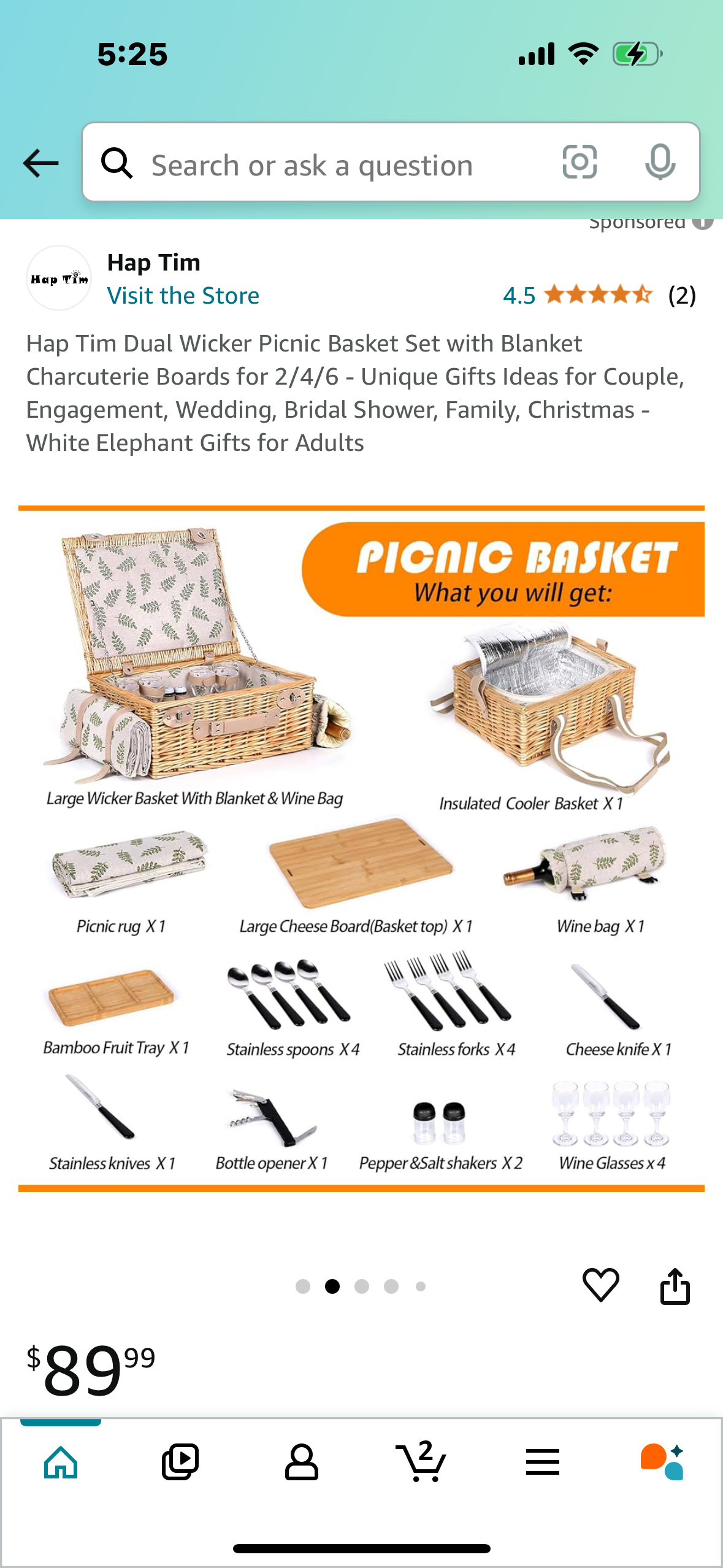 Hap Tim Dual Wicker Picnic Basket Set with Blanket Charcuterie Boards for 2/4/6 - Unique Gifts Ideas for Couple, Engagement, Wedding, Bridal Shower, Family, Christmas - White Elephant Gifts for Adults