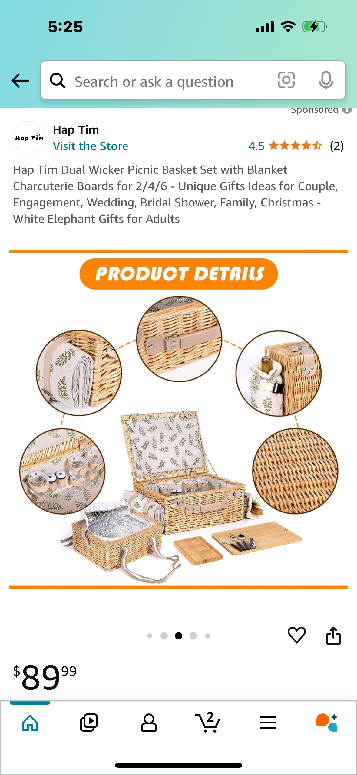 Hap Tim Dual Wicker Picnic Basket Set with Blanket Charcuterie Boards for 2/4/6 - Unique Gifts Ideas for Couple, Engagement, Wedding, Bridal Shower, Family, Christmas - White Elephant Gifts for Adults