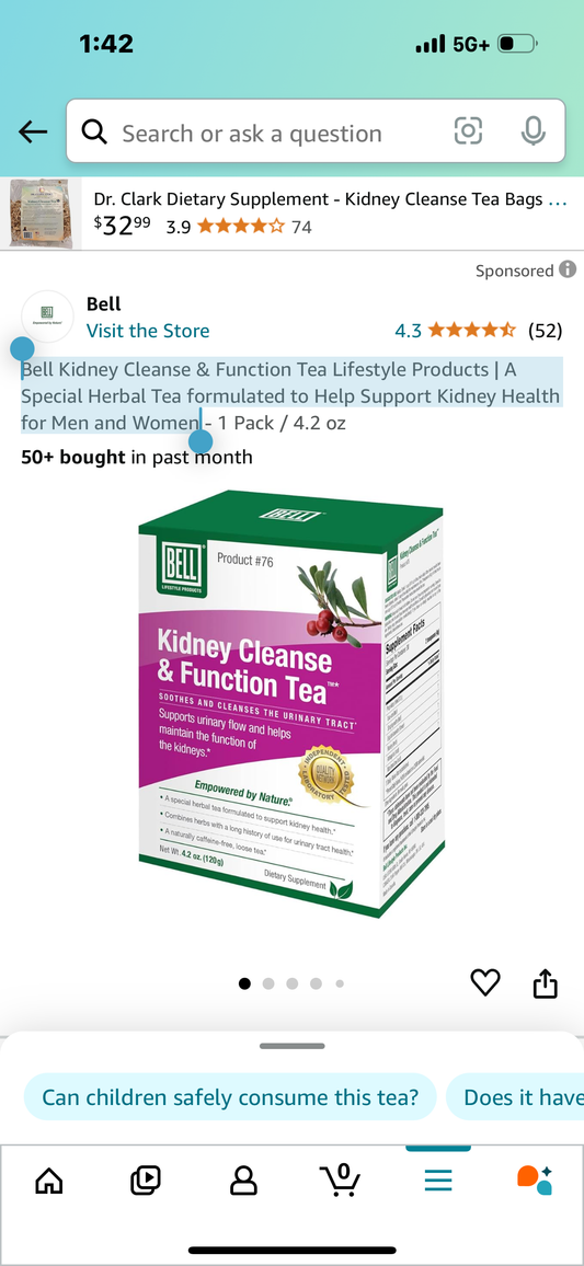 Bell Kidney Cleanse & Function Tea Lifestyle Products | A Special Herbal Tea formulated to Help Support Kidney Health for Men and Women - 1 Pack / 4.2 oz