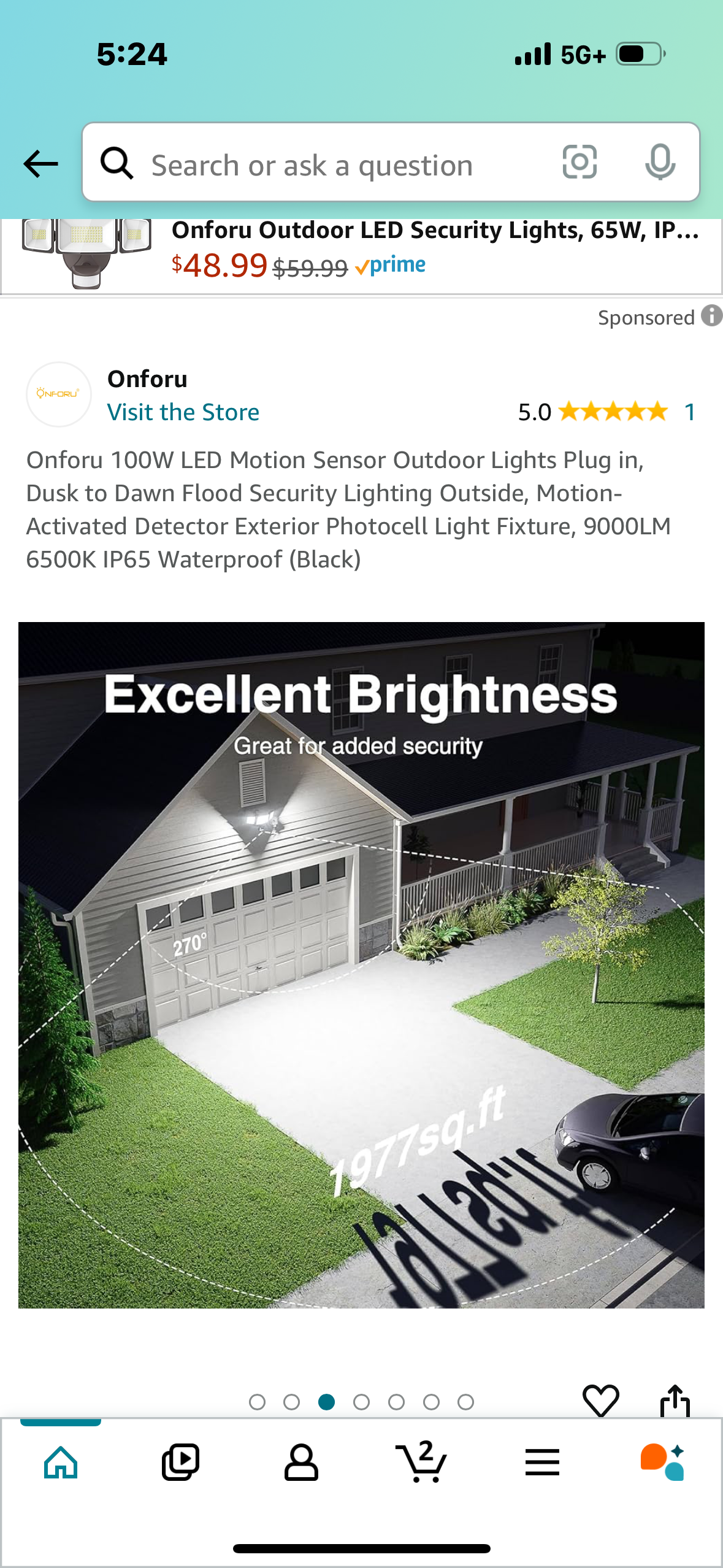 Onforu 100W LED Motion Sensor Outdoor Lights Plug in, Dusk to Dawn Flood Security Lighting Outside, Motion-Activated Detector Exterior Photocell Light Fixture, 9000LM 6500K IP65 Waterproof (Black)