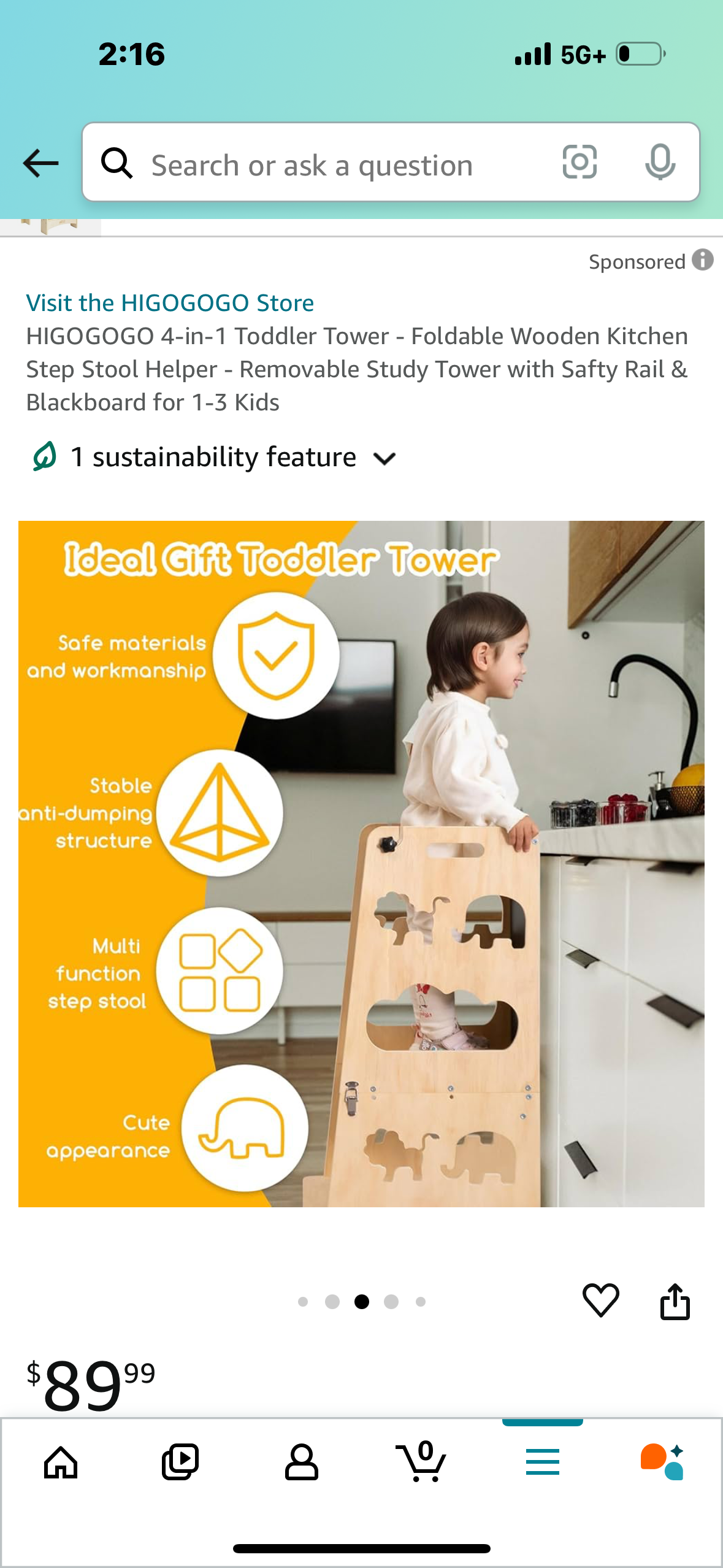 4-in-1 Toddler Tower - Foldable Wooden Kitchen Step Stool Helper - Removable Study Tower with Safty Rail & Blackboard for 1-3 Kids