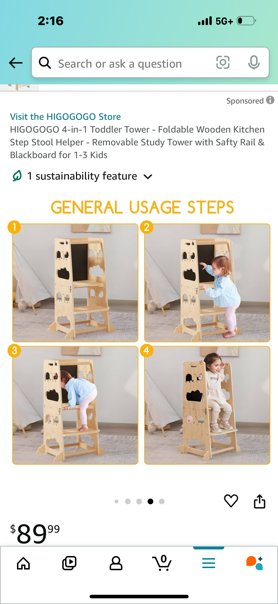 4-in-1 Toddler Tower - Foldable Wooden Kitchen Step Stool Helper - Removable Study Tower with Safty Rail & Blackboard for 1-3 Kids