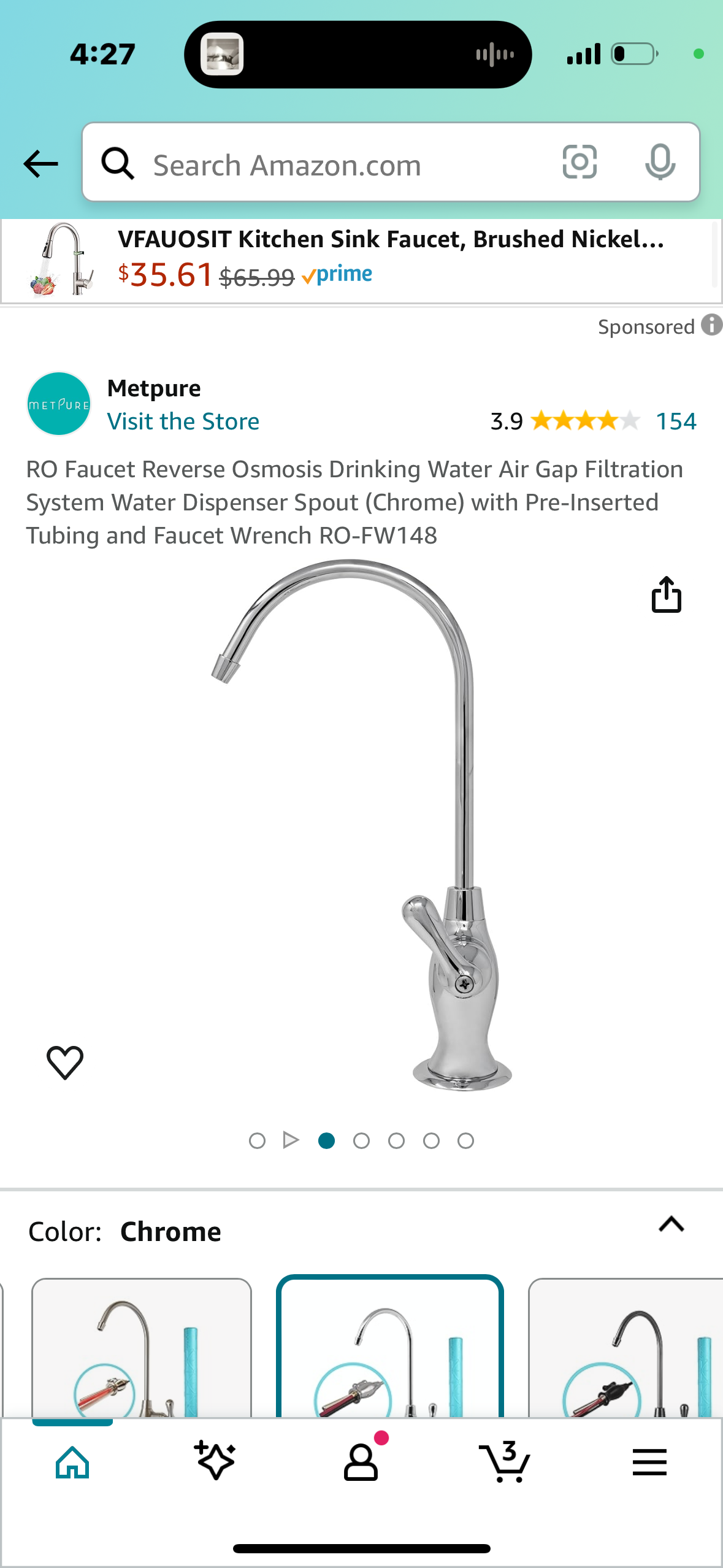 RO Faucet Reverse Osmosis Drinking Water Air Gap Filtration System Water Dispenser Spout (Chrome)