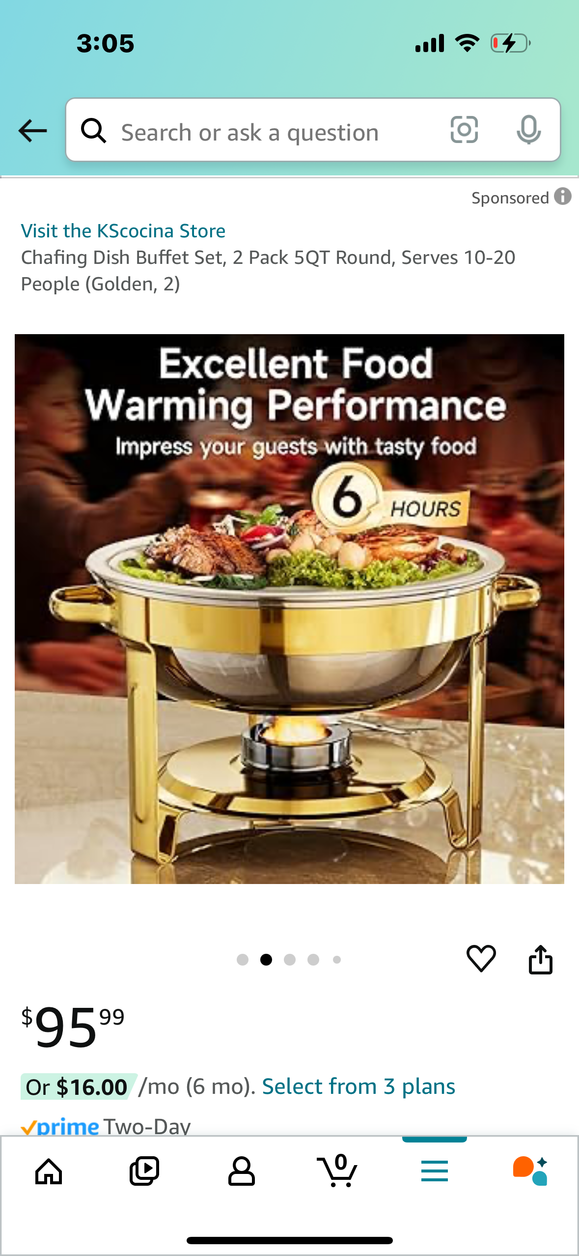 Chafing Dish Buffet Set, 2 Pack 5QT Round, Serves 10-20 People (Golden, 2