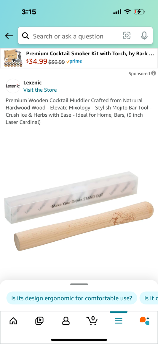 Premium Wooden Cocktail Muddler Crafted from Natrural Hardwood Wood - Elevate Mixology - Stylish Mojito Bar Tool - Crush Ice & Herbs with Ease - Ideal for Home, Bars, (9 inch Laser Cardinal